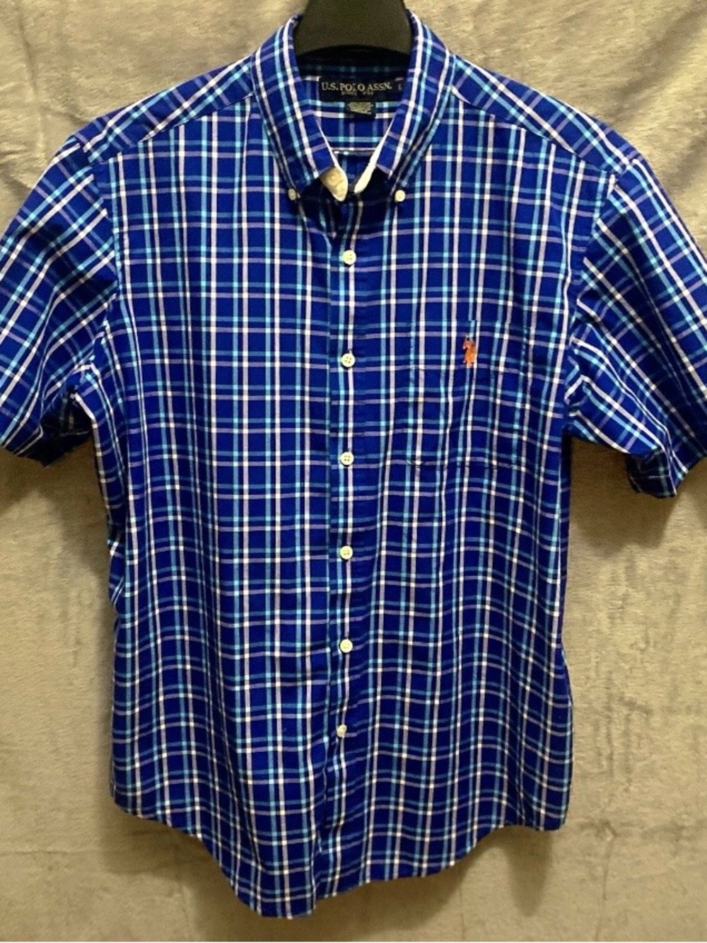 U.S. Polo Assn. Men’s Large Blue/Teal Plaid Short Sleeve Button Down Shirt